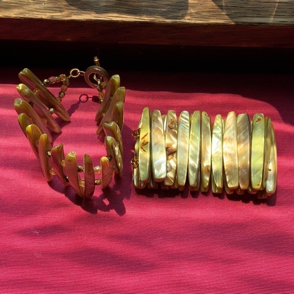 Two Abalone Shell Handmade Cuff Bracelets - Picture 3 of 3
